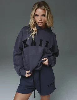 Online Kaiia Slogan Oversized Hoodie Dark Back In Stock | Curve