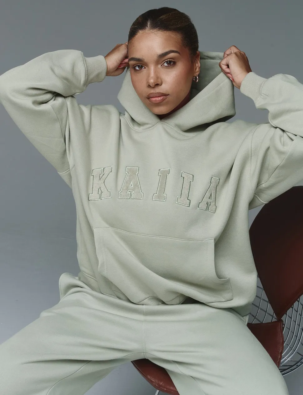 Clearance Kaiia Slogan Oversized Hoodie Sage Back In Stock | Sculpt & Leisure