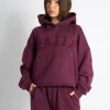 Cheap Kaiia Slogan Oversized Hoodie Deep Burgundy Sculpt & Leisure | Kaiia The Label