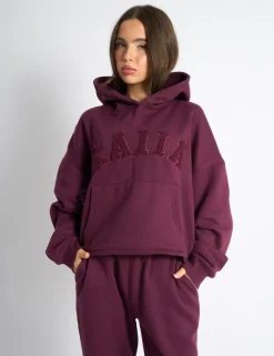 Cheap Kaiia Slogan Oversized Hoodie Deep Burgundy Sculpt & Leisure | Kaiia The Label