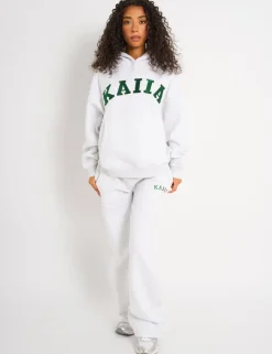 Store Kaiia Slogan Oversized Hoodie Light Grey Marl & Forest Green Sculpt & Leisure | Kaiia The Label