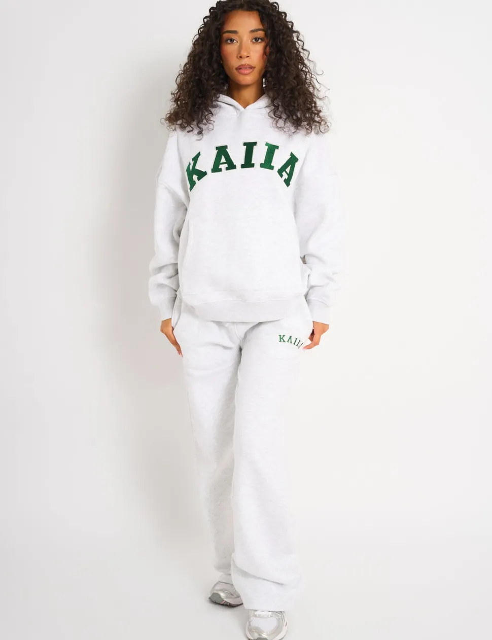 Store Kaiia Slogan Oversized Hoodie Light Grey Marl & Forest Green Sculpt & Leisure | Kaiia The Label