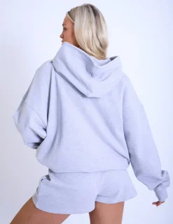 Store Kaiia Slogan Oversized Hoodie Grey Marl & Pink Back In Stock | Sculpt & Leisure