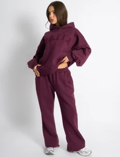 Cheap Kaiia Slogan Oversized Hoodie Deep Burgundy Sculpt & Leisure | Kaiia The Label