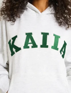Store Kaiia Slogan Oversized Hoodie Light Grey Marl & Forest Green Sculpt & Leisure | Kaiia The Label