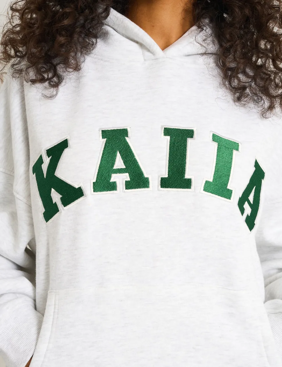 Store Kaiia Slogan Oversized Hoodie Light Grey Marl & Forest Green Sculpt & Leisure | Kaiia The Label