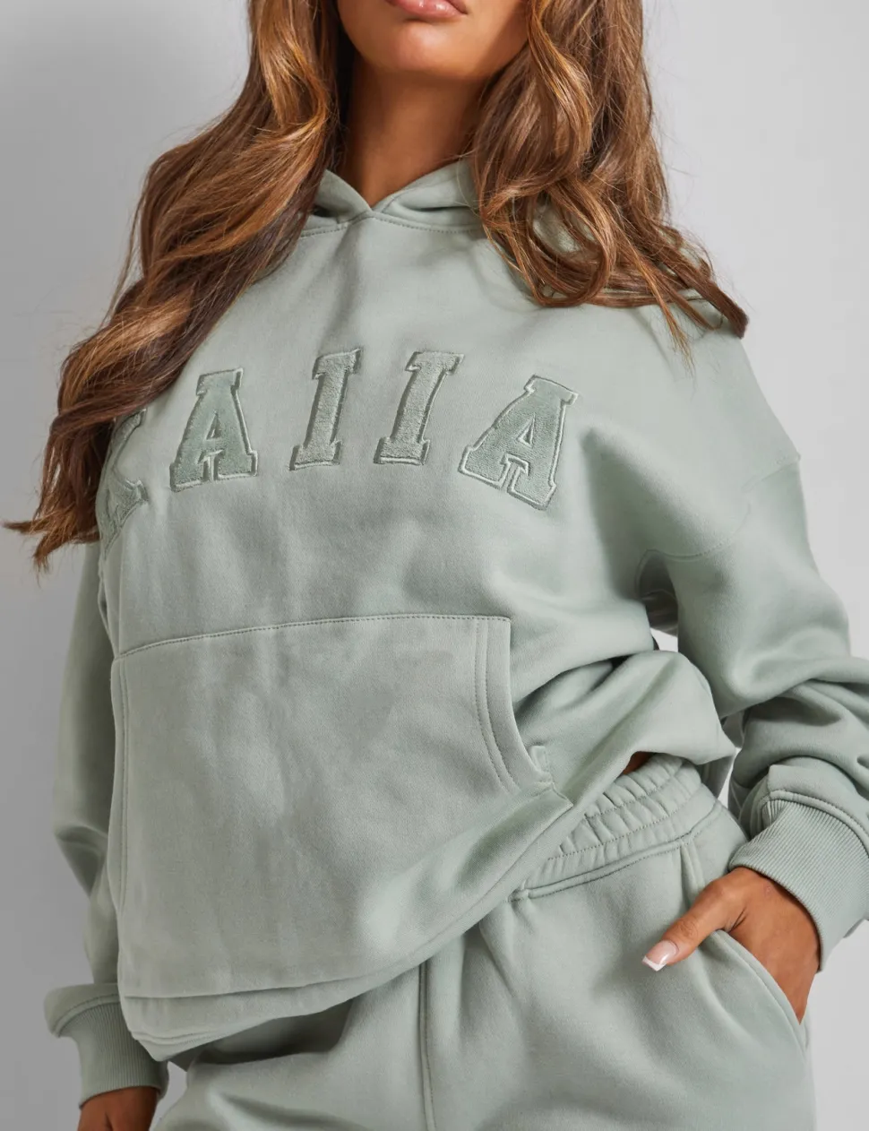 Clearance Kaiia Slogan Oversized Hoodie Sage Back In Stock | Sculpt & Leisure