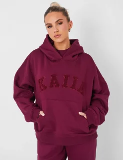Cheap Kaiia Slogan Oversized Hoodie Deep Burgundy Sculpt & Leisure | Kaiia The Label