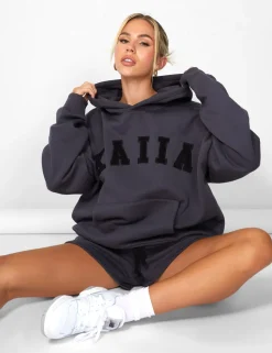 Online Kaiia Slogan Oversized Hoodie Dark Back In Stock | Curve
