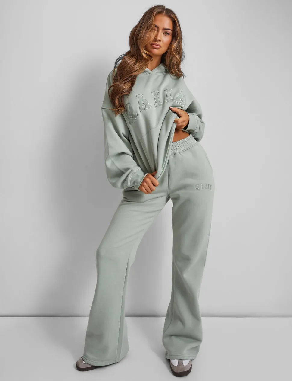 Clearance Kaiia Slogan Oversized Hoodie Sage Back In Stock | Sculpt & Leisure