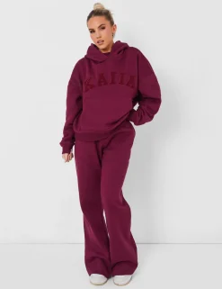 Cheap Kaiia Slogan Oversized Hoodie Deep Burgundy Sculpt & Leisure | Kaiia The Label