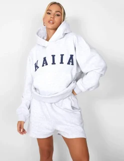Clearance Kaiia Slogan Oversized Hoodie In Marl Back In Stock | Sculpt & Leisure