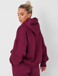 Cheap Kaiia Slogan Oversized Hoodie Deep Burgundy Sculpt & Leisure | Kaiia The Label