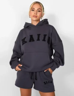 Online Kaiia Slogan Oversized Hoodie Dark Back In Stock | Curve