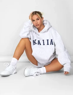 Clearance Kaiia Slogan Oversized Hoodie In Marl Back In Stock | Sculpt & Leisure