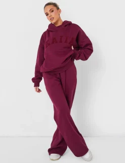 Cheap Kaiia Slogan Oversized Hoodie Deep Burgundy Sculpt & Leisure | Kaiia The Label