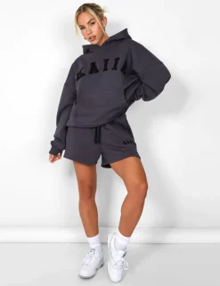 Online Kaiia Slogan Oversized Hoodie Dark Back In Stock | Curve