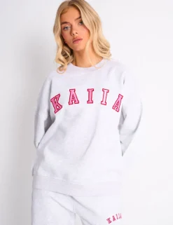Store Kaiia Slogan Oversized Sweatshirt Light Grey Marl & Pink Contrast Sculpt & Leisure | Kaiia The Label