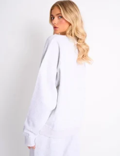 Store Kaiia Slogan Oversized Sweatshirt Light Grey Marl & Pink Contrast Sculpt & Leisure | Kaiia The Label