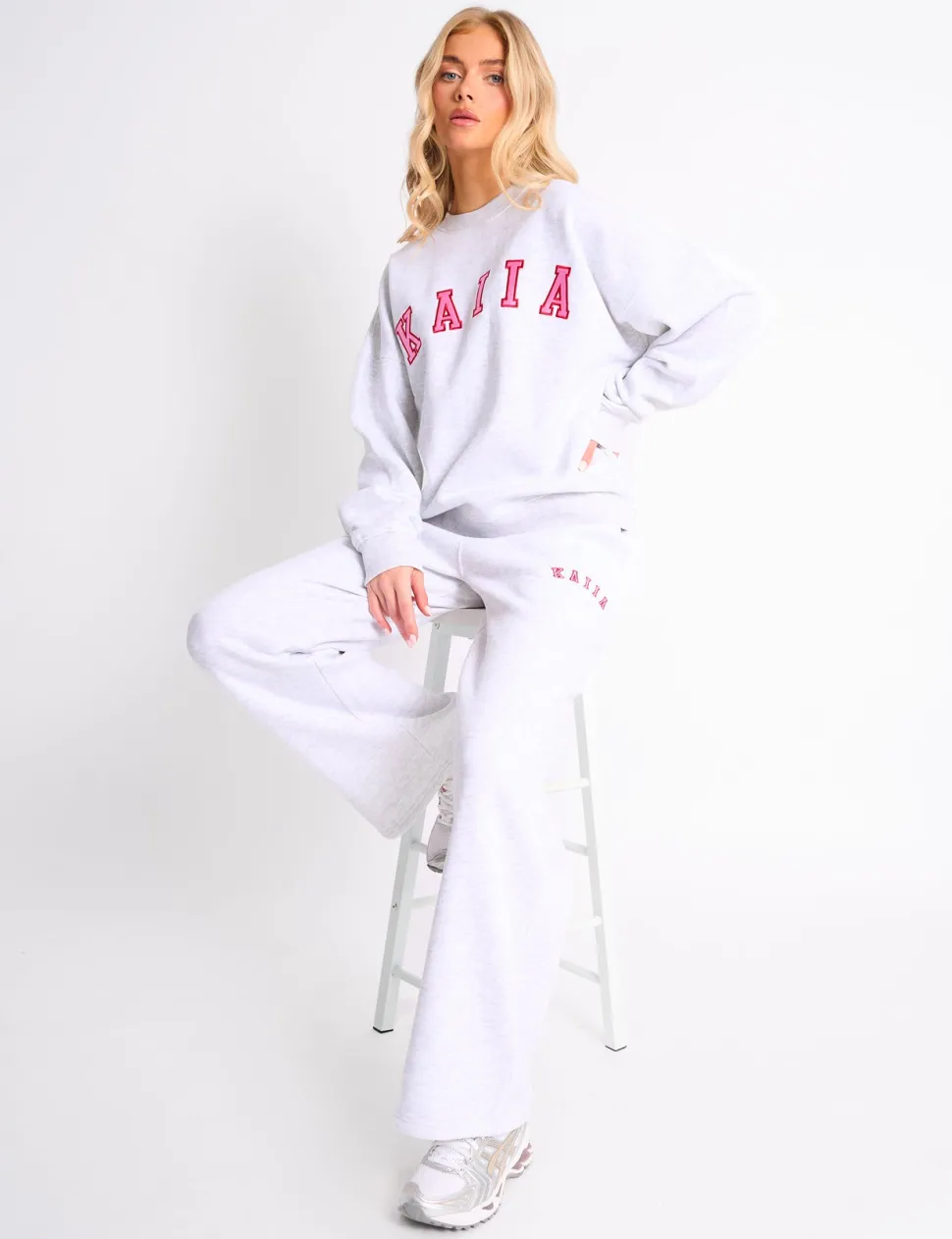 Store Kaiia Slogan Oversized Sweatshirt Light Grey Marl & Pink Contrast Sculpt & Leisure | Kaiia The Label