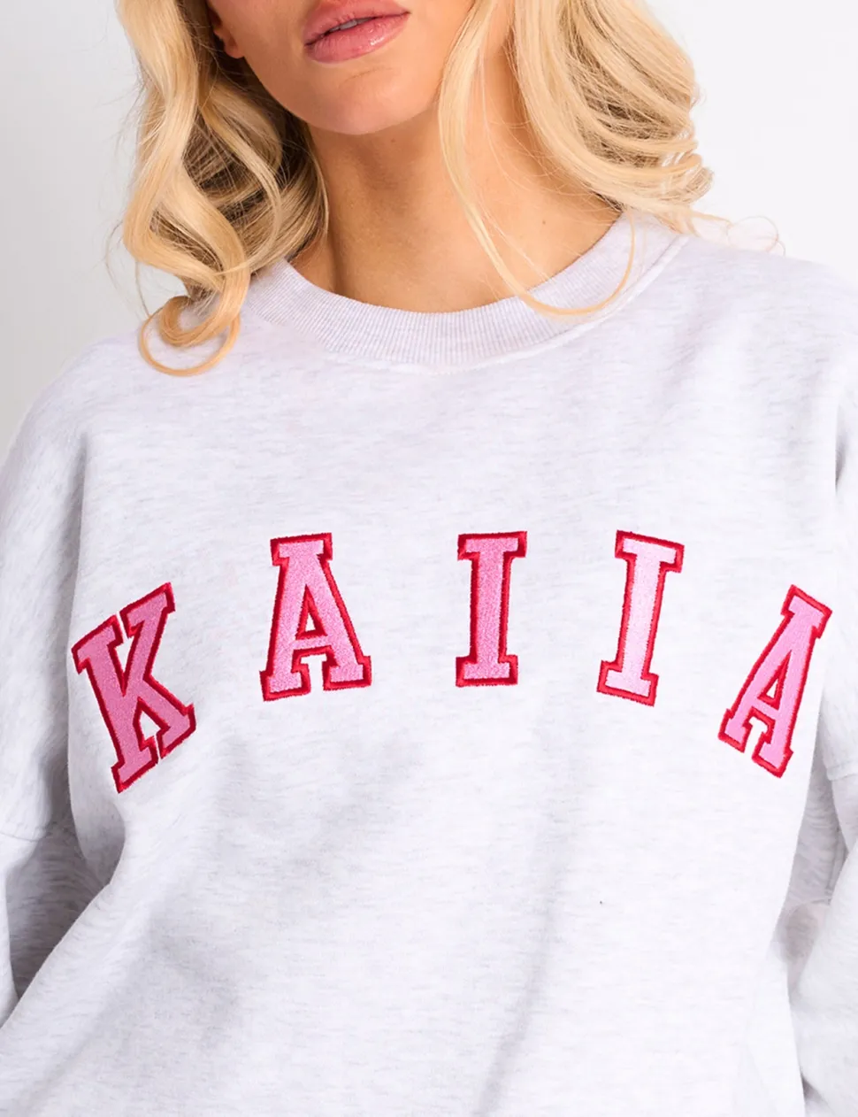 Store Kaiia Slogan Oversized Sweatshirt Light Grey Marl & Pink Contrast Sculpt & Leisure | Kaiia The Label