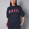 Store Kaiia Slogan Oversized Top Navy With Red Sculpt & Leisure | Kaiia The Label