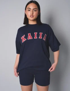 Store Kaiia Slogan Oversized Top Navy With Red Sculpt & Leisure | Kaiia The Label