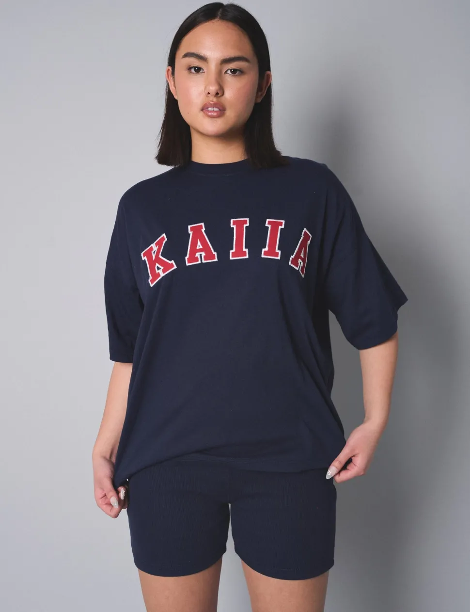 Store Kaiia Slogan Oversized Top Navy With Red Sculpt & Leisure | Kaiia The Label