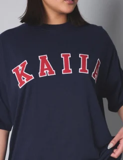 Store Kaiia Slogan Oversized Top Navy With Red Sculpt & Leisure | Kaiia The Label