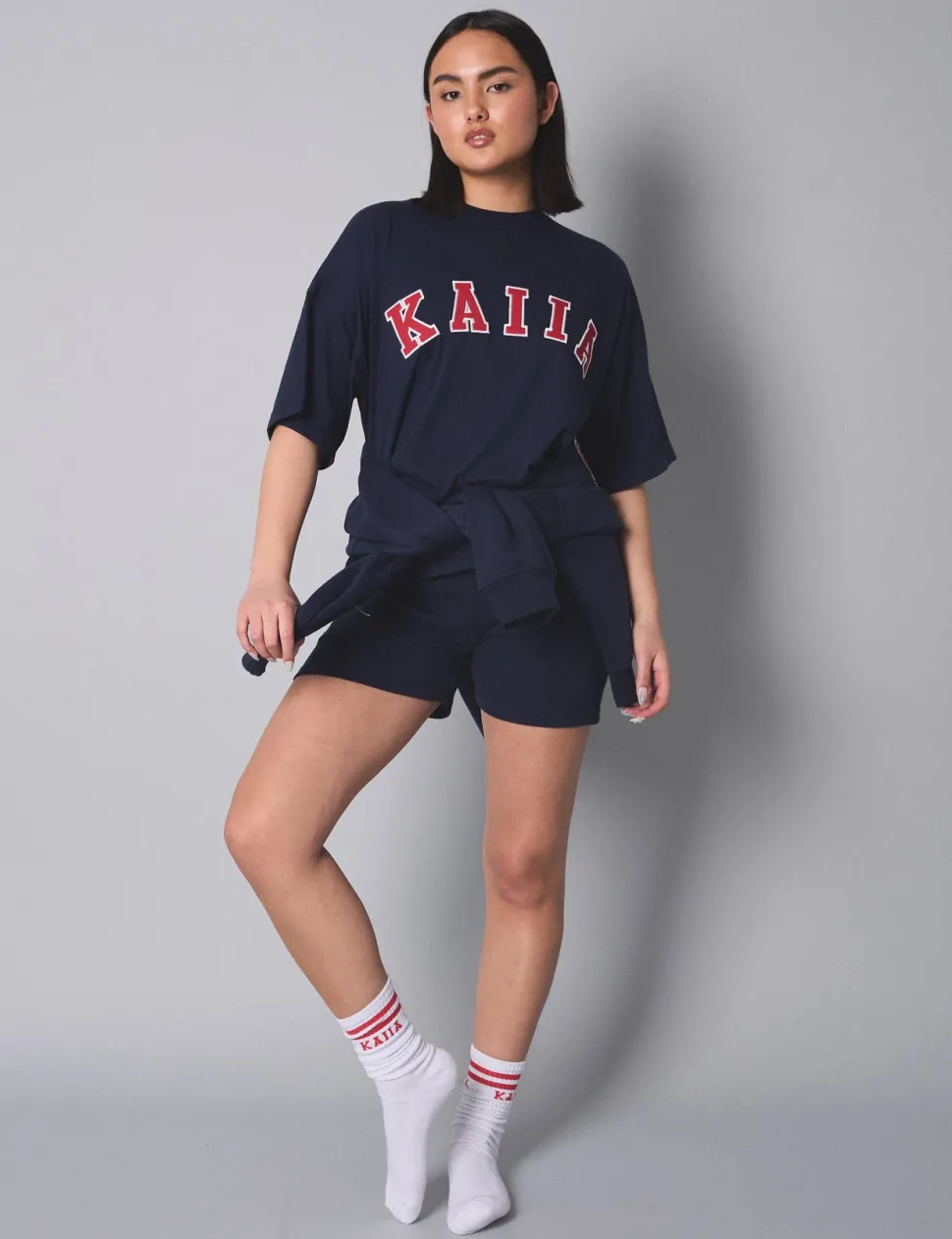 Store Kaiia Slogan Oversized Top Navy With Red Sculpt & Leisure | Kaiia The Label