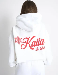 Fashion Kaiia Snowflake Logo Oversized Hoodie White & Red Sculpt & Leisure | Kaiia The Label