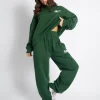 Clearance Kaiia Snowflake Logo Ribbed Waistband Wide Leg Joggers Forest Green Sculpt & Leisure | Kaiia The Label