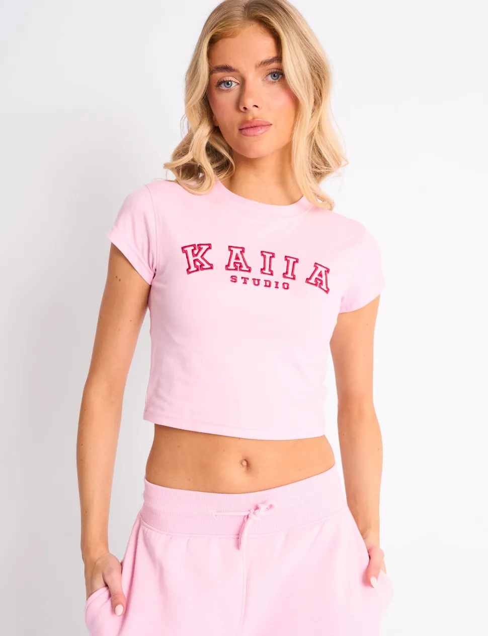 Fashion Kaiia Sport Baby Tee Pink & Red Sculpt & Leisure | Kaiia The Label