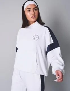 Best Sale Kaiia Sport Contrast Panel Oversized Hoodie White with Navy Sculpt & Leisure | Kaiia The Label