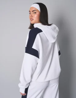 Best Sale Kaiia Sport Contrast Panel Oversized Hoodie White with Navy Sculpt & Leisure | Kaiia The Label