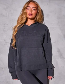 Flash Sale Kaiia Sport Knitted Hoodie Dark Grey Sculpt & Reset | Sculpt & Leisure