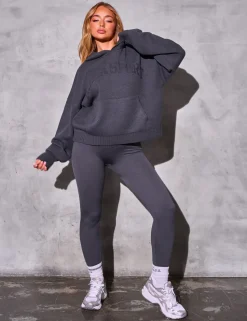 Flash Sale Kaiia Sport Knitted Hoodie Dark Grey Sculpt & Reset | Sculpt & Leisure