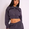 Discount Kaiia Sport Logo Zip Through Cropped Hoodie Dark Grey Sculpt & Leisure | Kaiia The Label