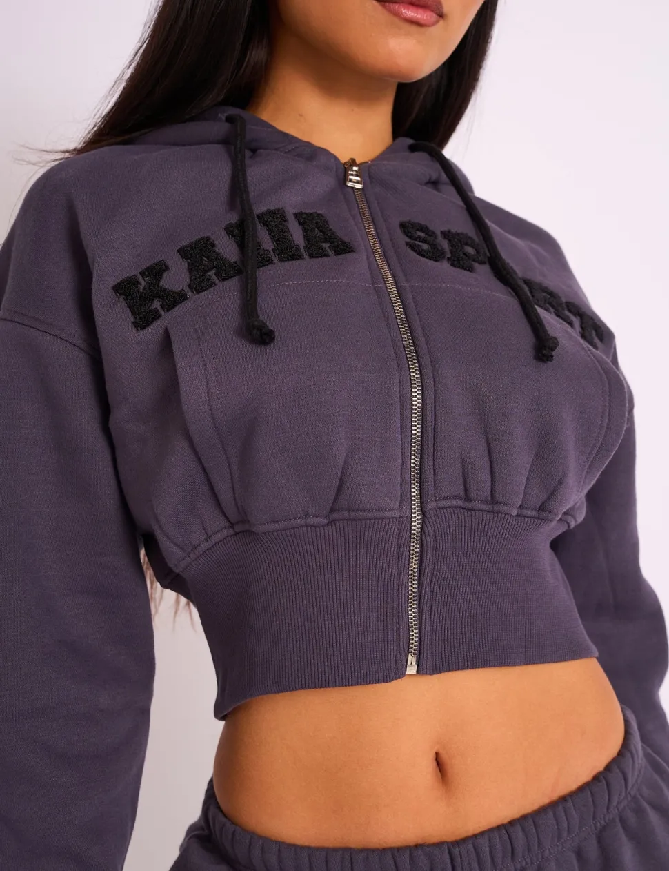 Discount Kaiia Sport Logo Zip Through Cropped Hoodie Dark Grey Sculpt & Leisure | Kaiia The Label