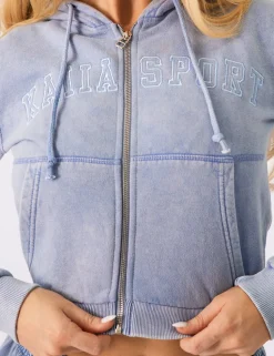 Shop Kaiia Sport Logo Zip Through Cropped Hoodie Washed Sculpt & Leisure | Kaiia The Label