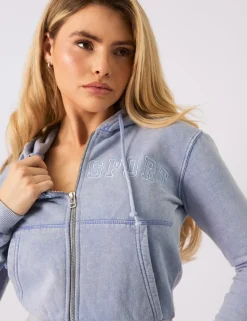 Shop Kaiia Sport Logo Zip Through Cropped Hoodie Washed Sculpt & Leisure | Kaiia The Label