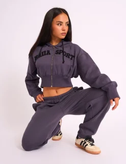 Discount Kaiia Sport Logo Zip Through Cropped Hoodie Dark Grey Sculpt & Leisure | Kaiia The Label