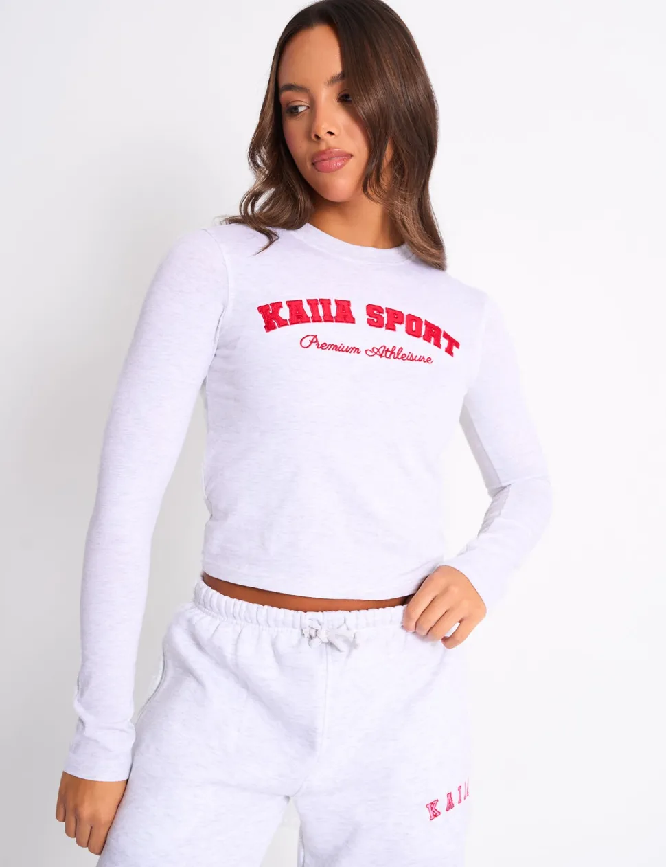 Best Kaiia Sport Long Sleeve Baby Tee Light Grey Marl & Red Sculpt & Leisure | Kaiia The Label