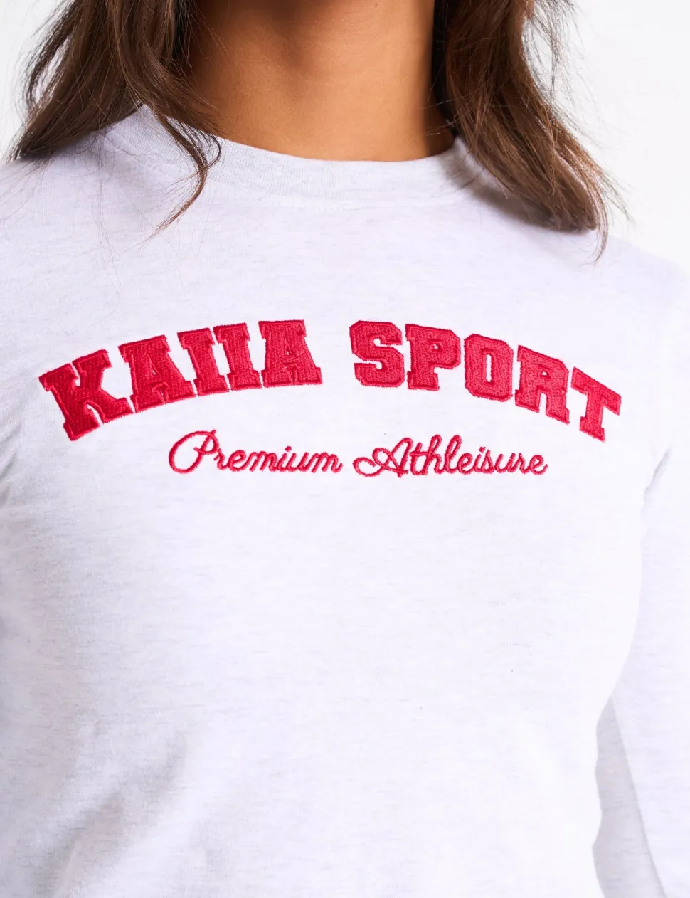 Best Kaiia Sport Long Sleeve Baby Tee Light Grey Marl & Red Sculpt & Leisure | Kaiia The Label