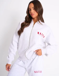 Cheap Kaiia Sport Oversized Bomber Light Grey Marl & Red Sculpt & Leisure | Kaiia The Label