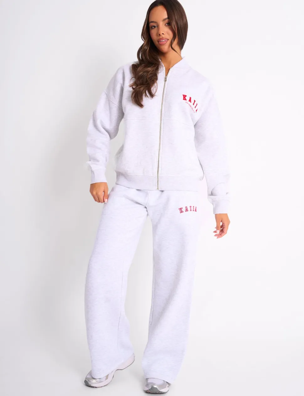 Cheap Kaiia Sport Oversized Bomber Light Grey Marl & Red Sculpt & Leisure | Kaiia The Label