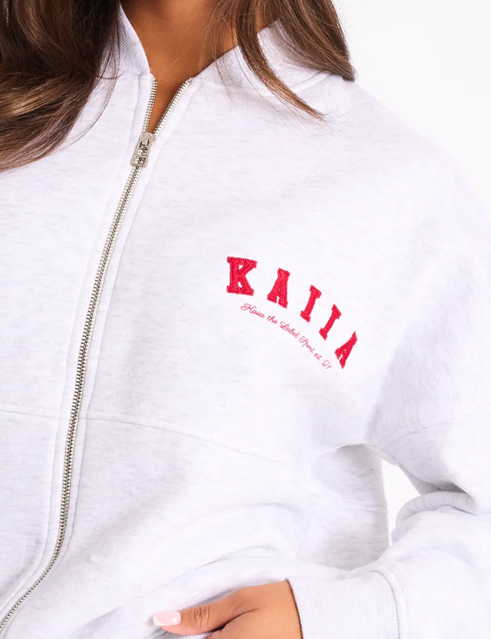 Cheap Kaiia Sport Oversized Bomber Light Grey Marl & Red Sculpt & Leisure | Kaiia The Label