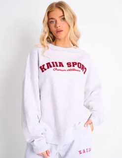 Fashion Kaiia Sport Oversized Sweatshirt Grey Marl & Red Sculpt & Leisure | Kaiia The Label