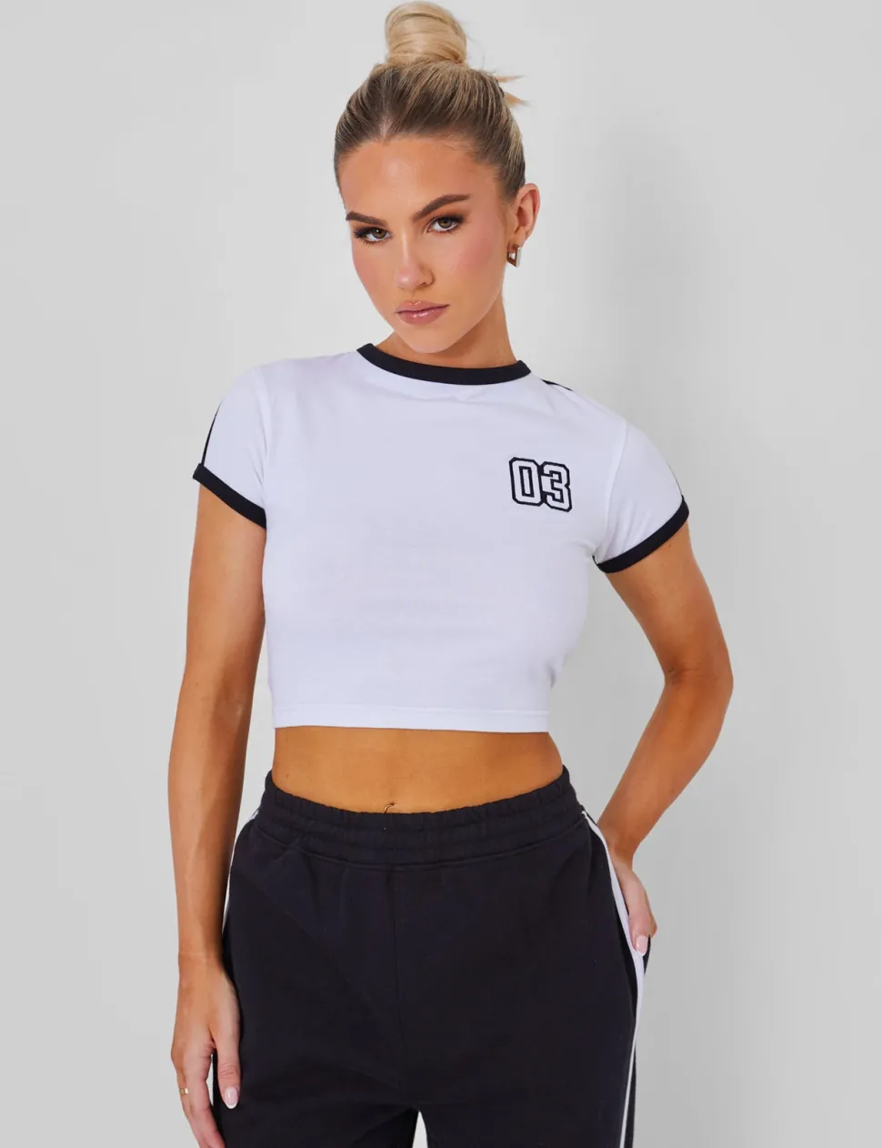 Store Kaiia Sporty Baby Tee with Contrast Binding in and White Sculpt & Leisure | Kaiia The Label