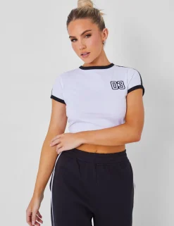 Store Kaiia Sporty Baby Tee with Contrast Binding in and White Sculpt & Leisure | Kaiia The Label